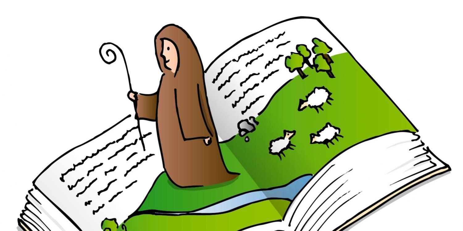Ein Schöfer läuft über ein Buch.
