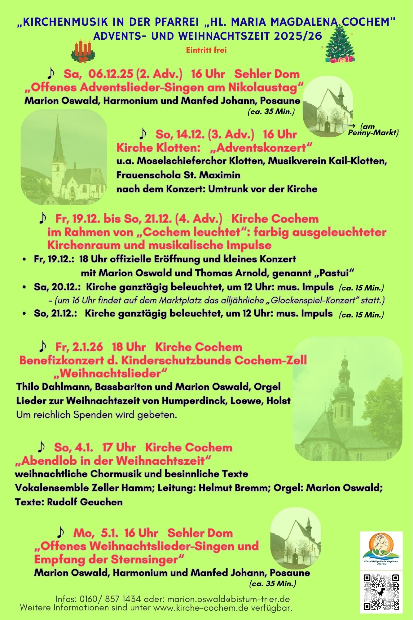 Plakat mit den Terminen der Kirchenmusik Advent-Weihnachten 2025
