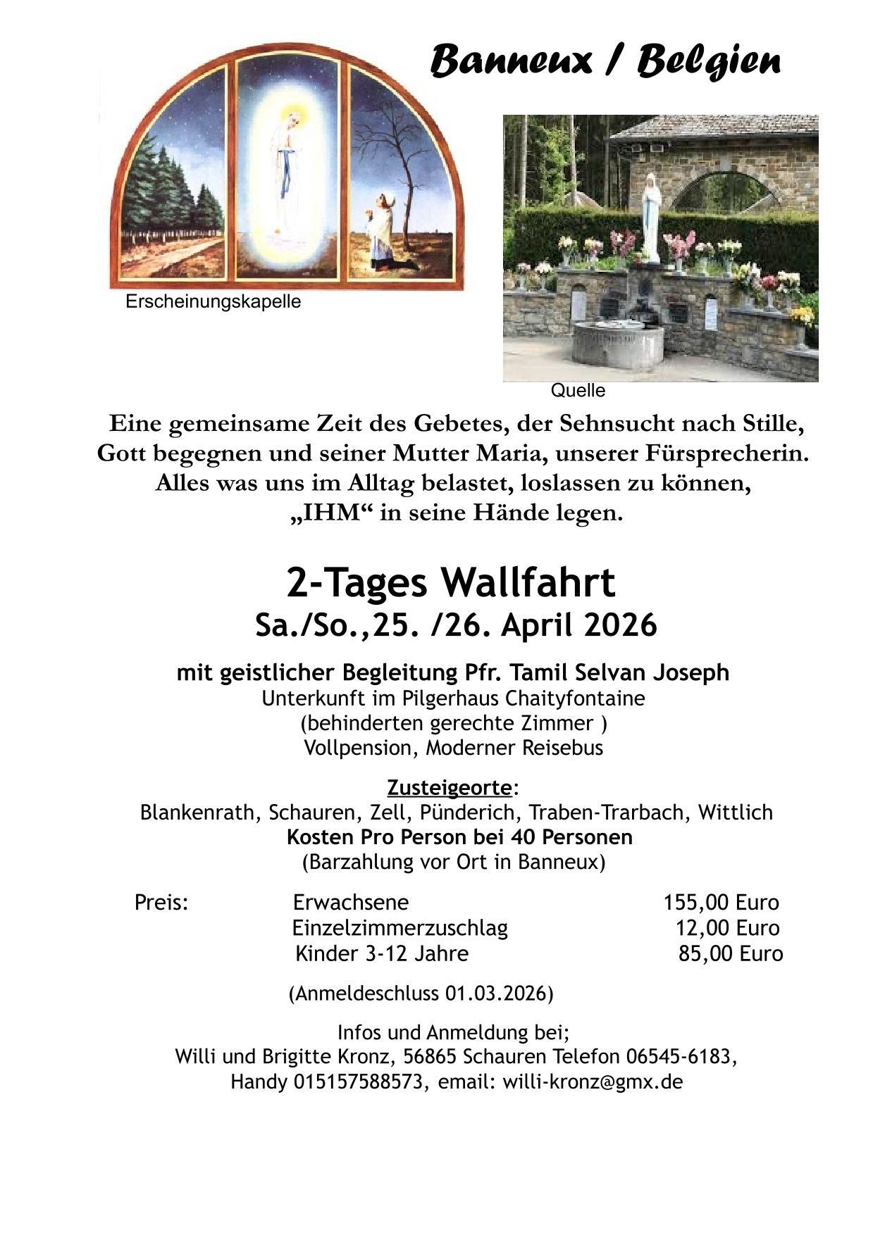2-Tages Wallfahrt nach Banneux