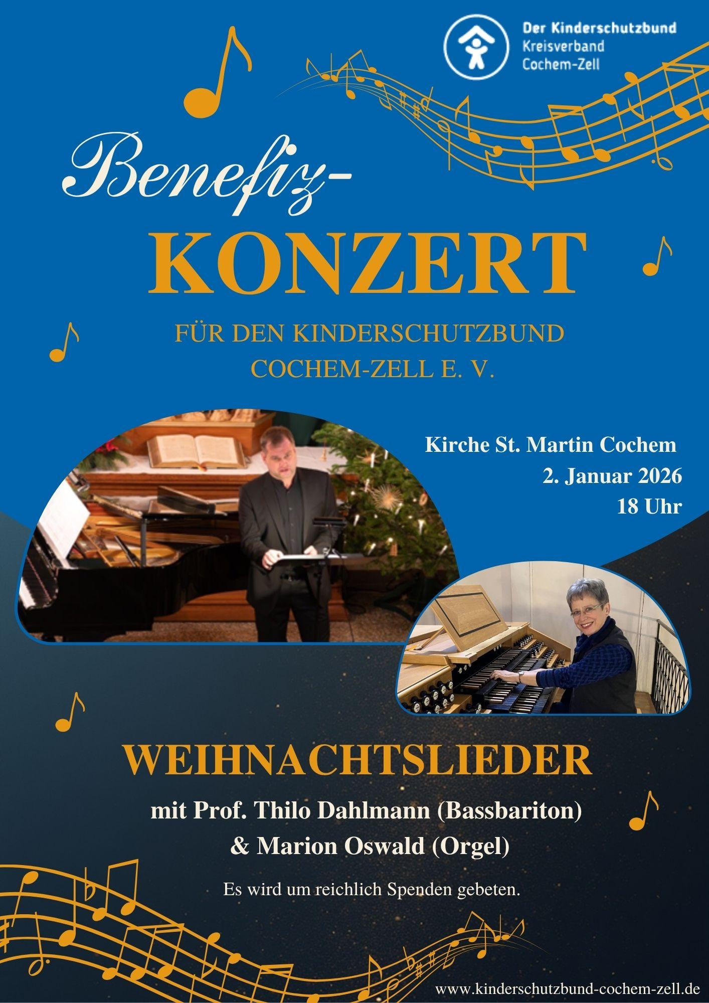 Plakat für  das Benefiz-Konzert Weihnachtslieder mit Prof. Thilo Dahlmann